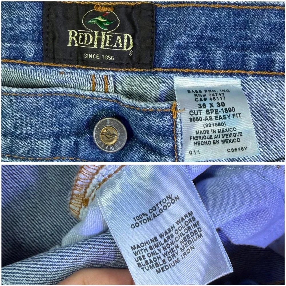 RedHead Mens Easy Fit Straight Leg Denim Jeans Blue 36x30 9050-AS Work Utility